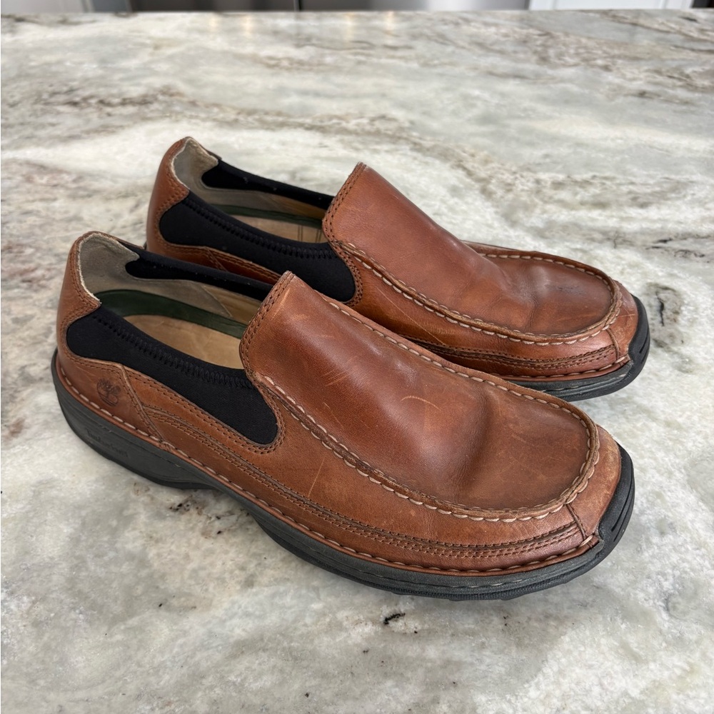 Timberland Pebbled Leather Slip On Loafer Shoe Mens Size 10 Brown